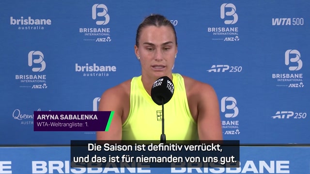 Sabalenka kritisiert Spielplan: "Einfach verrückt"